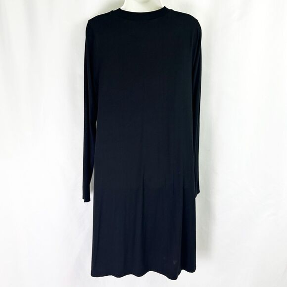 NWT J.Crew Black Swingy Long Sleeve Dress (M) Soft Modal Trapeze T-Shirt Pockets - Picture 7 of 13